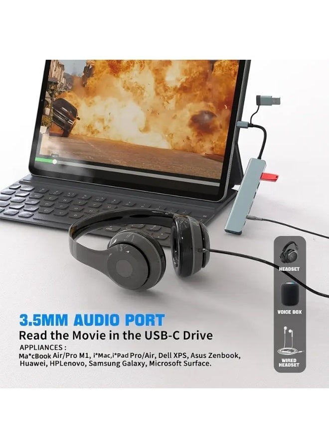 موزع USB 8 في 2 مع قارئ بطاقات مقسم، منفذ USB-C، منفذ USB 3.0 / 2.0، قارئ بطاقات مقسم SD/TF، ​​محطة إرساء - Image 5