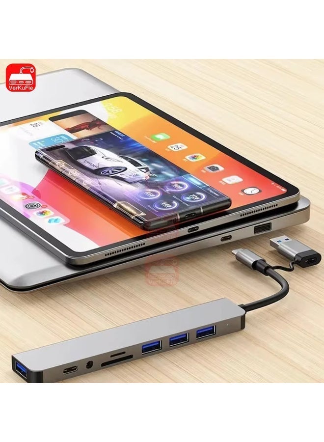 موزع USB 8 في 2 مع قارئ بطاقات مقسم، منفذ USB-C، منفذ USB 3.0 / 2.0، قارئ بطاقات مقسم SD/TF، ​​محطة إرساء - Image 3
