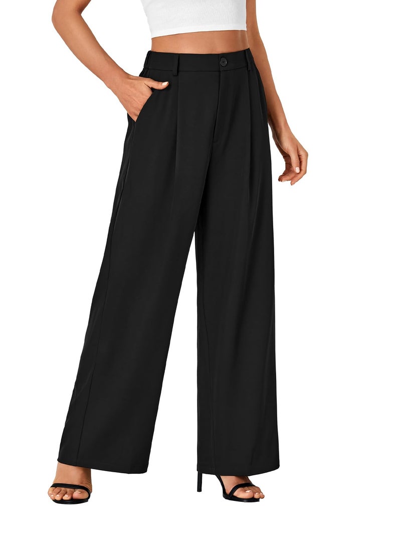 Rooscier Women's Wide Leg Pants High Elastic Waisted Business Work Trousers Long Straight Suit Pants Black Medium - Image 4