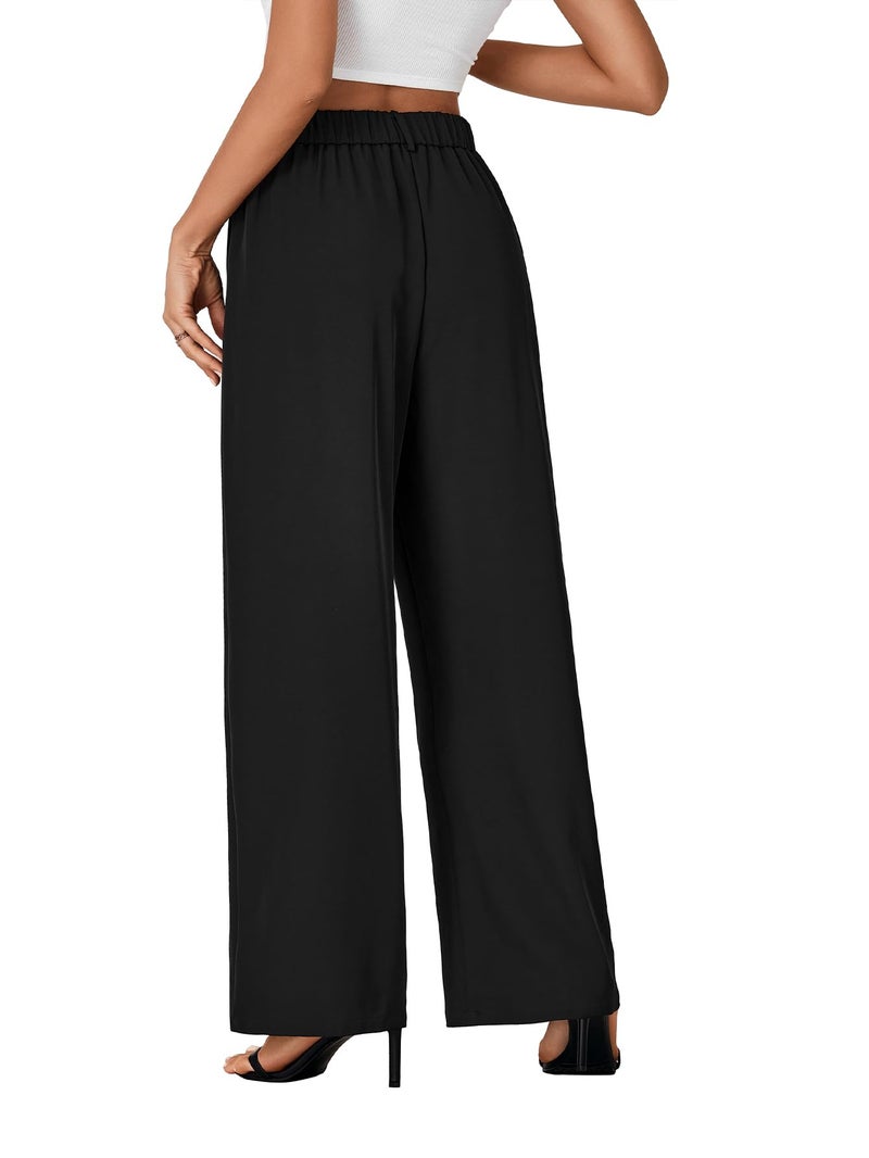 Rooscier Women's Wide Leg Pants High Elastic Waisted Business Work Trousers Long Straight Suit Pants Black Medium - Image 5