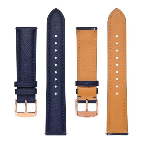 BISONSTRAP Texture Leather Watch Straps for Women and Men, Watch Replacement Bands with Quick Release, 16mm, Dark Blue, Rose Gold Buckle - Image 3