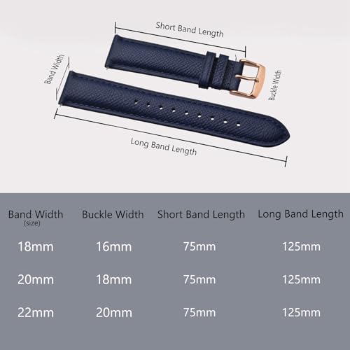 BISONSTRAP Texture Leather Watch Straps for Women and Men, Watch Replacement Bands with Quick Release, 16mm, Dark Blue, Rose Gold Buckle - Image 5
