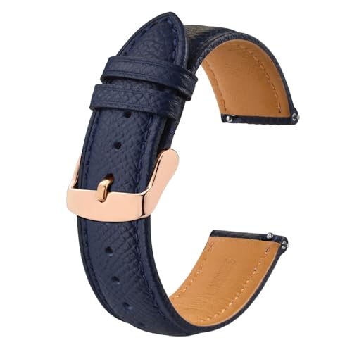 BISONSTRAP Texture Leather Watch Straps for Women and Men, Watch Replacement Bands with Quick Release, 16mm, Dark Blue, Rose Gold Buckle - Image 1