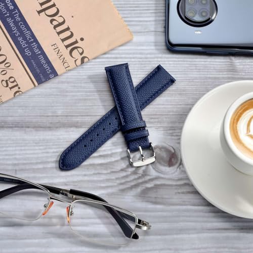 BISONSTRAP Texture Leather Watch Straps for Women and Men, Watch Replacement Bands with Quick Release, 16mm, Dark Blue, Rose Gold Buckle - Image 2