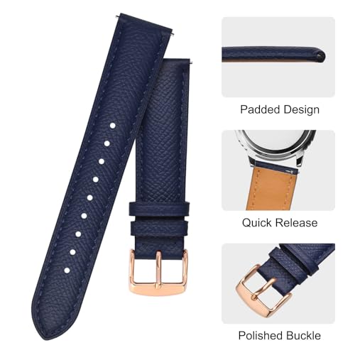 BISONSTRAP Texture Leather Watch Straps for Women and Men, Watch Replacement Bands with Quick Release, 16mm, Dark Blue, Rose Gold Buckle - Image 4