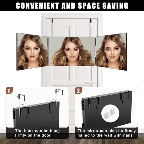 OLIBUY 3 Way Mirror for Hair Cutting, Three Way Mirror for Shaver and Makeup, Height Adjustable with Two Hold Nails, 360 Viewing Angle, Clear Anti-Fog HD Glass - Image 5