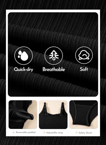 Aleumdr Women 2026 Textured One Piece Bathing SuitTummy Control Swimwear Slimming Bathing Suit Cutout Tie Knot Swimsuit Black X-Large - Image 5