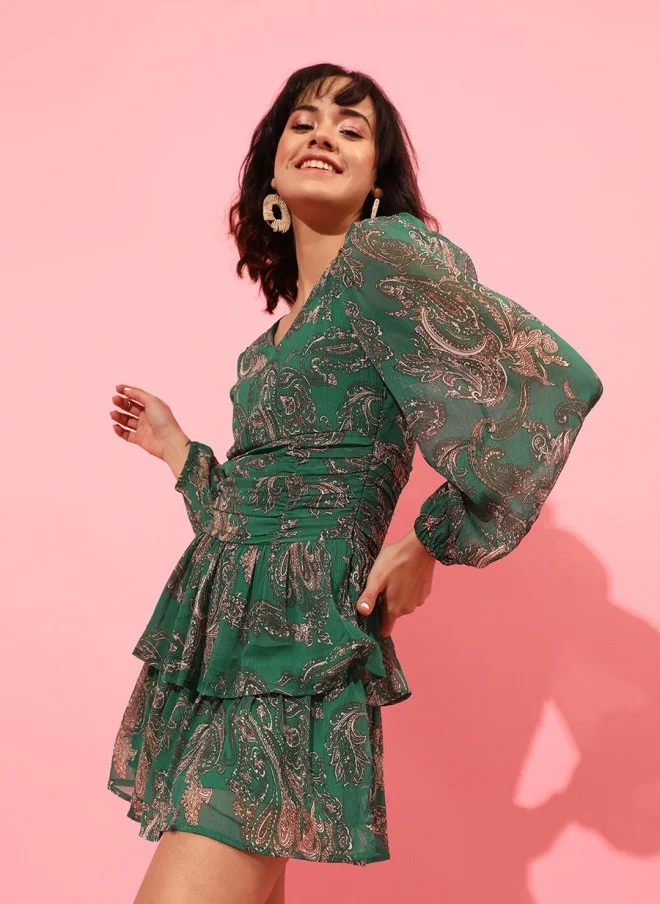 STREET 9 Ethnic Motifs Printed Tiered A-Line Dress for Women