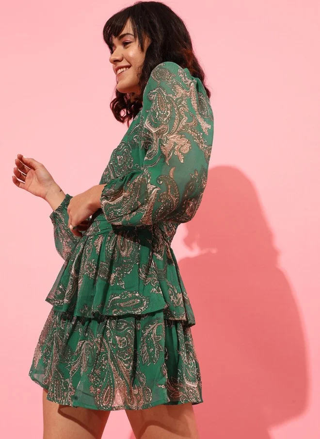STREET 9 Ethnic Motifs Printed Tiered A-Line Dress for Women