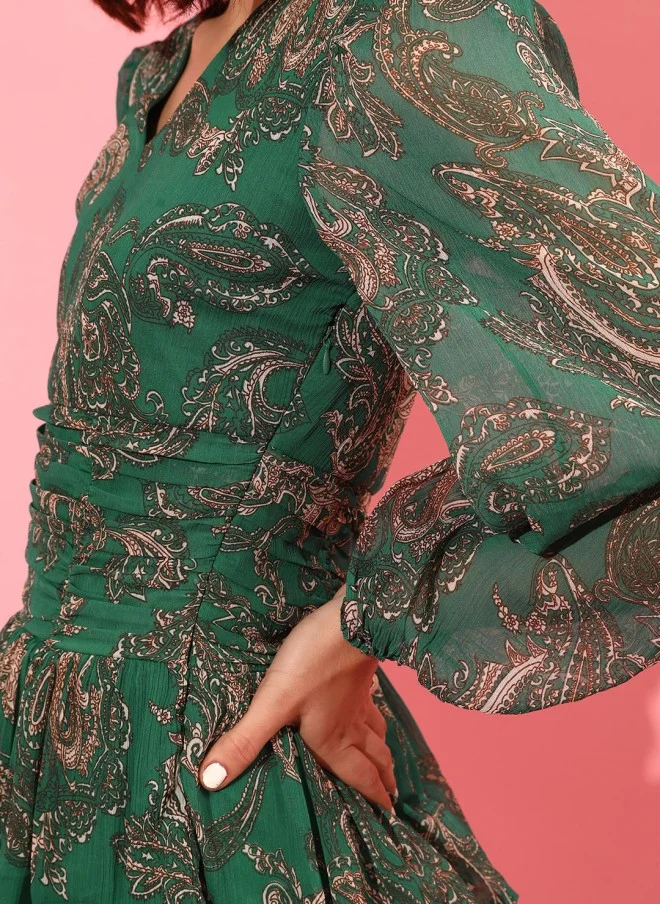 STREET 9 Ethnic Motifs Printed Tiered A-Line Dress for Women