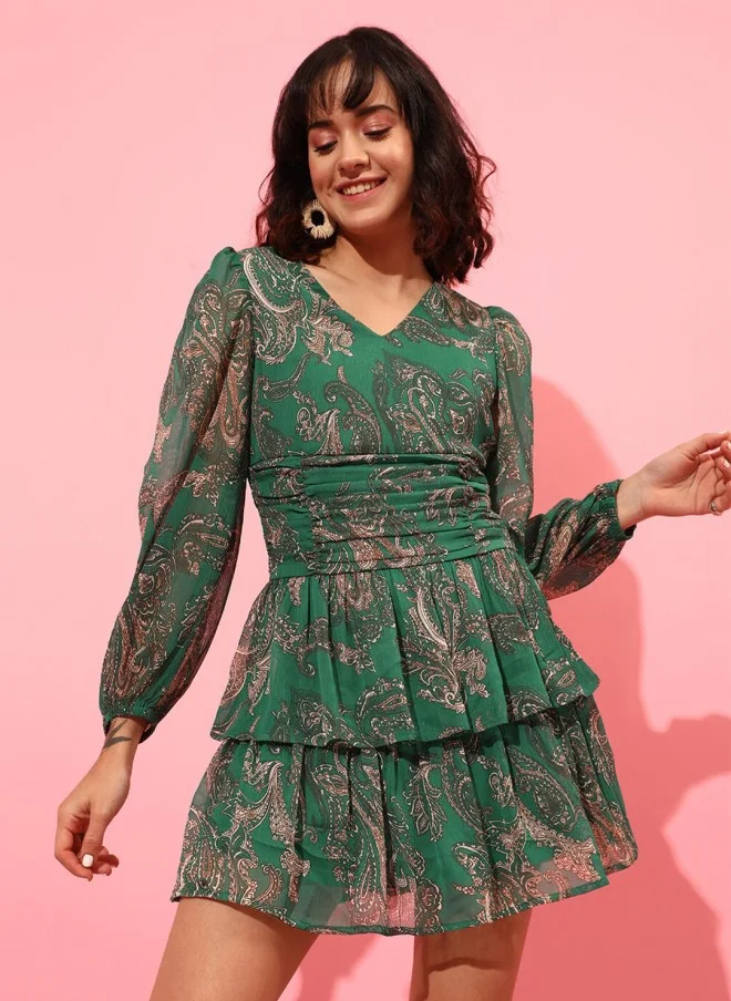 STREET 9 Ethnic Motifs Printed Tiered A-Line Dress for Women