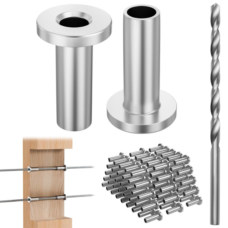 CELYND Cable Railing Protector Sleeves - 50 Pack T316 Stainless Steel Protective Sleeves - 1/8" 3/16" 5/32" Deck Cable Railing Hardware Kit for Wood Posts - Image 1
