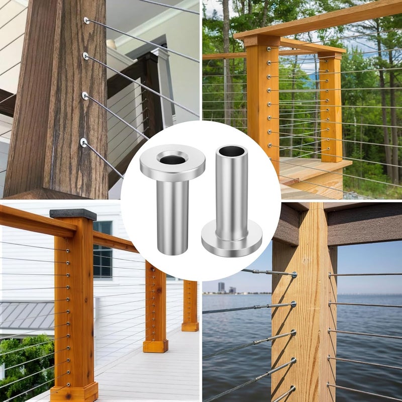 CELYND Cable Railing Protector Sleeves - 50 Pack T316 Stainless Steel Protective Sleeves - 1/8" 3/16" 5/32" Deck Cable Railing Hardware Kit for Wood Posts - Image 5