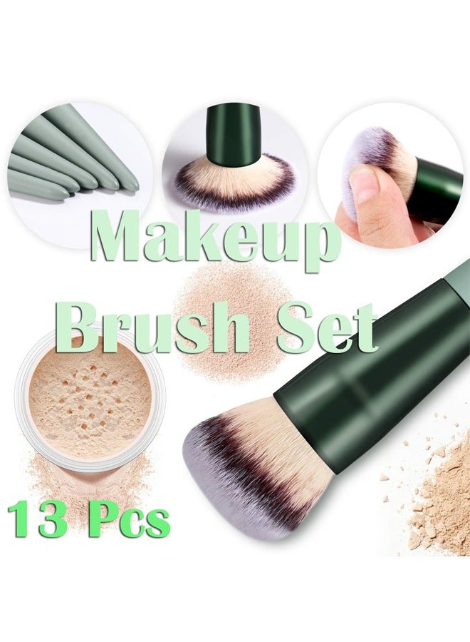 Generic 13pcs Makeup Brush Set Beginners Loose Powder Eyeshadow Lip Concealer Blush Foundation Soft Hair Beauty Seasons Green Brush  - Image 3