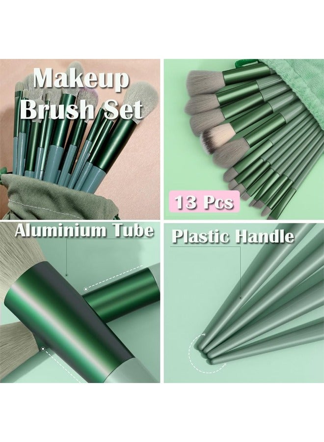 Generic 13pcs Makeup Brush Set Beginners Loose Powder Eyeshadow Lip Concealer Blush Foundation Soft Hair Beauty Seasons Green Brush  - Image 5
