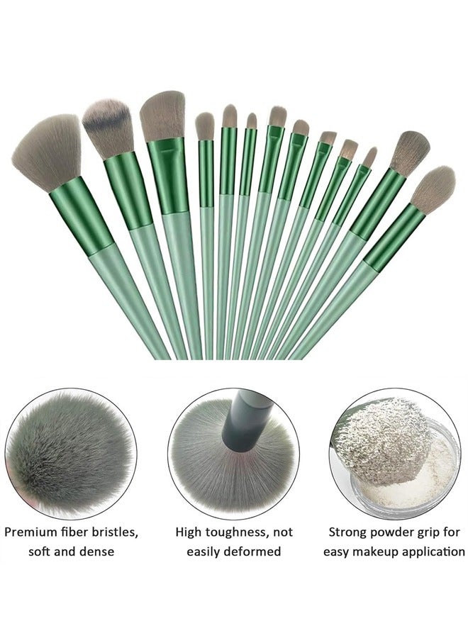 Generic 13pcs Makeup Brush Set Beginners Loose Powder Eyeshadow Lip Concealer Blush Foundation Soft Hair Beauty Seasons Green Brush  - Image 2