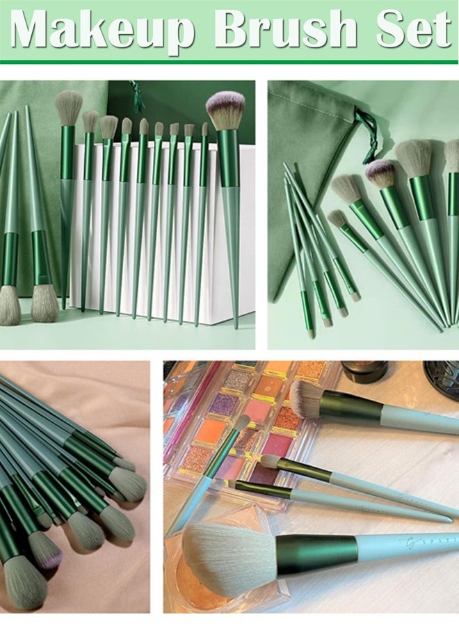 Generic 13pcs Makeup Brush Set Beginners Loose Powder Eyeshadow Lip Concealer Blush Foundation Soft Hair Beauty Seasons Green Brush  - Image 4