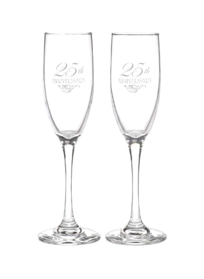 Hortense B. Hewitt 25th Wedding Anniversary Champagne Toasting Flutes, Silver Flourish, Set of 2