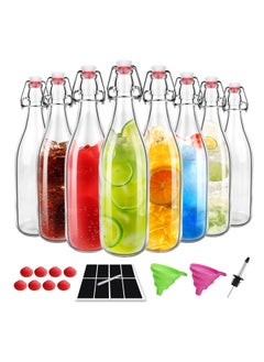 SKYLINK 8Pack 32oz Glass Bottles with Flip-Top Lids – Reusable Airtight Beverage Storage Bottles for Juices, Infused Water, and Dressings – Includes Funnels, Labels & Extra Seals  - Image 1