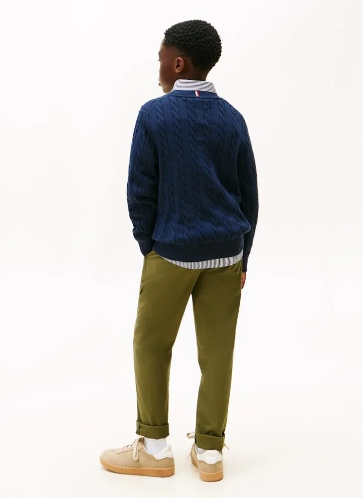 تومي هيلفيغر كنزة صوفية برسومات للأطفال بياقة دائرية