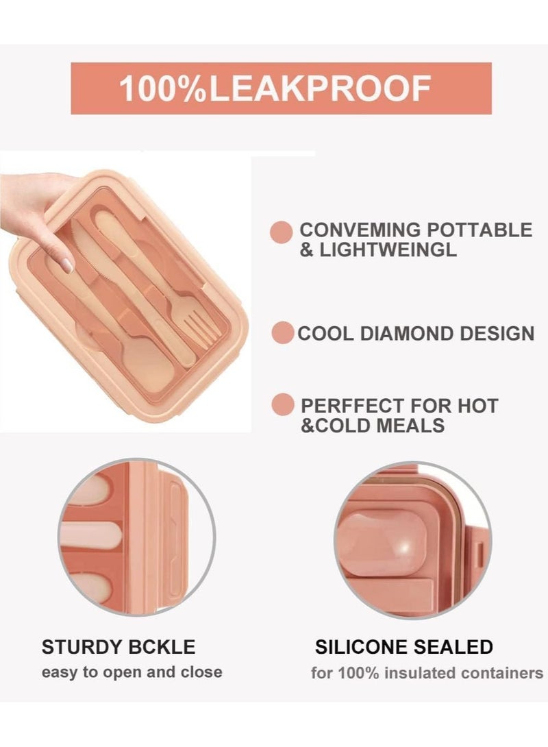 ويكوفين Bento Lunch Box Containers for Kids/Adults Brown Cute Bento Box,Salad Container with Fruit Picks Muffin Silicone Cup,Bento Boxes with Leak Proof,Microwavable Dinner Box Utensils (Pink) - Image 3