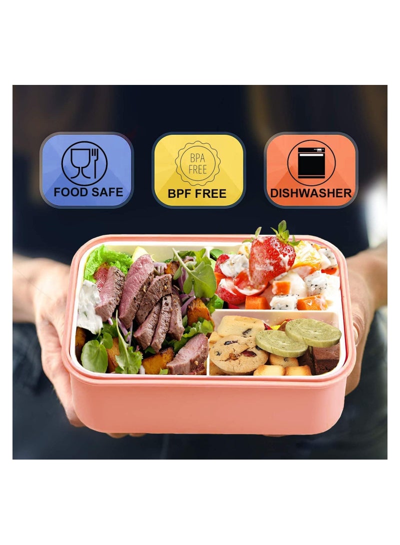ويكوفين Bento Lunch Box Containers for Kids/Adults Brown Cute Bento Box,Salad Container with Fruit Picks Muffin Silicone Cup,Bento Boxes with Leak Proof,Microwavable Dinner Box Utensils (Pink) - Image 4
