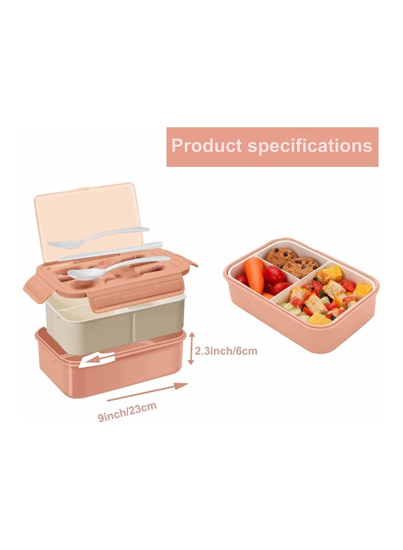 ويكوفين Bento Lunch Box Containers for Kids/Adults Brown Cute Bento Box,Salad Container with Fruit Picks Muffin Silicone Cup,Bento Boxes with Leak Proof,Microwavable Dinner Box Utensils (Pink) - Image 2