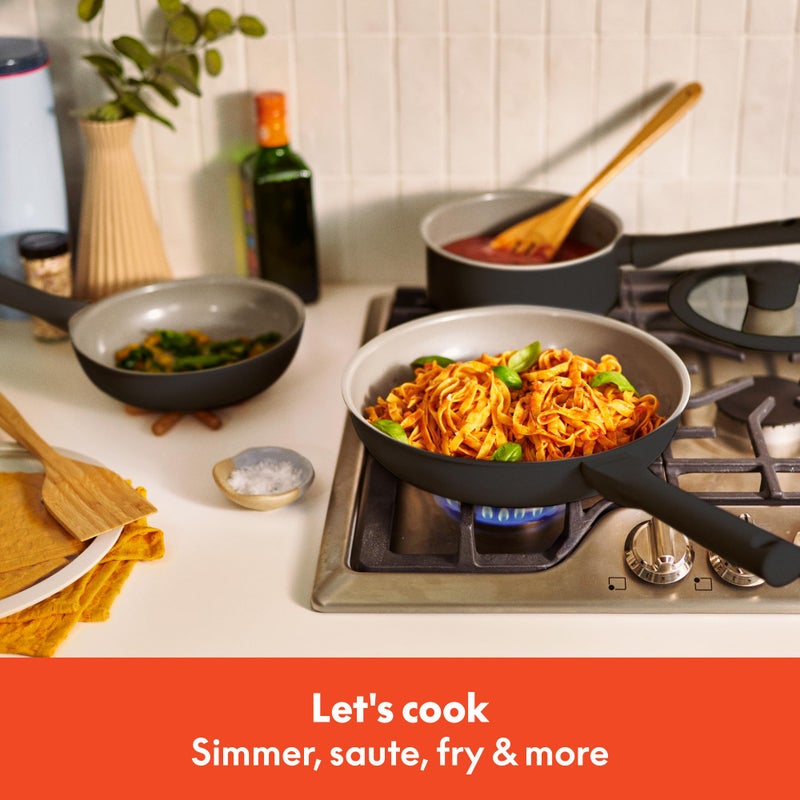 bella 7 Piece Cookware Set with EverGoodâ„¢ Ceramic Nonstick Coatingâ€‹, Dishwasher Safe Oven Safe, All Stovetops Compatible, Glass Lids with Silicone Rims, Cool Touch Handles, Black - Image 3