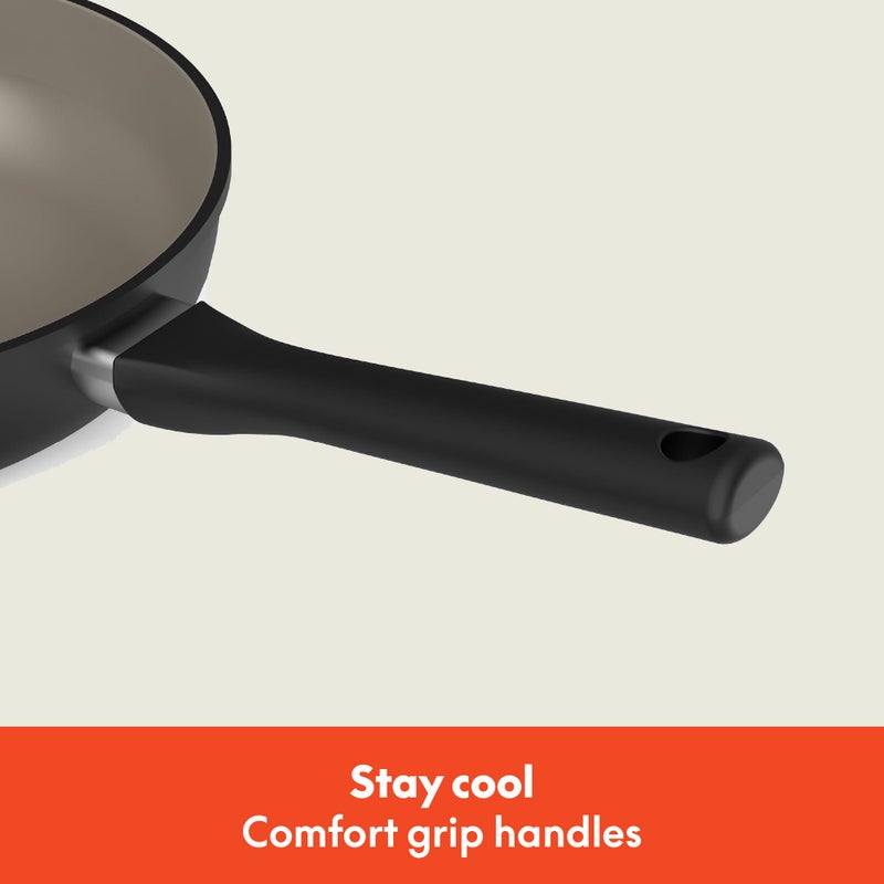 bella 7 Piece Cookware Set with EverGoodâ„¢ Ceramic Nonstick Coatingâ€‹, Dishwasher Safe Oven Safe, All Stovetops Compatible, Glass Lids with Silicone Rims, Cool Touch Handles, Black - Image 5
