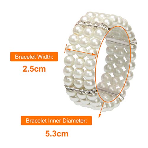 Coolrunner Ladies 3 Rows Faux Pearls Accent Off White Stretch Wrist Bracelet Jewelry - Image 2