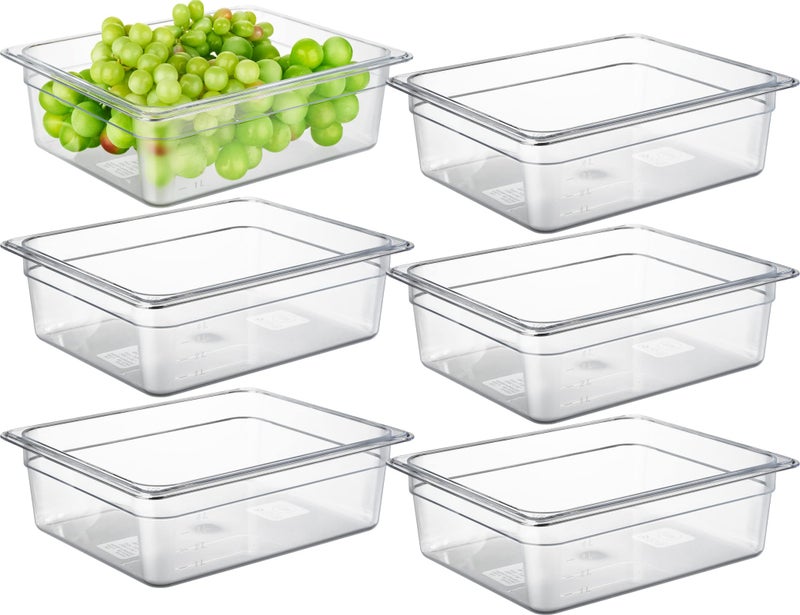 CURTA 6-Pack 1/2 Size 4" Deep NSF Polycarbonate Food Pans | Dishwasher & Freezer Safe Clear Container for Prep Tables, Buffet, Salad Bar, Commercial & Home Kitchen - Image 1