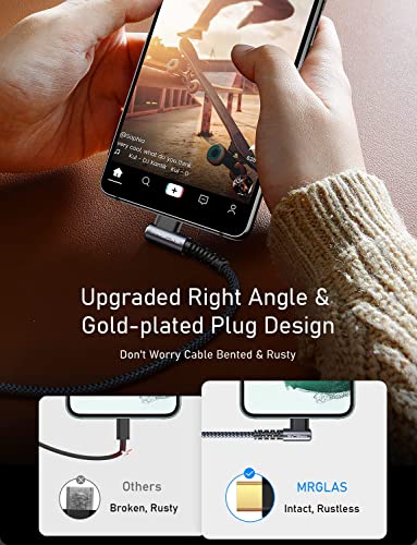 MRGLAS 3.2A USB C Charger Cable,[2-Pack, 10FT] USB A to USB C Right Angle Gold-Plated Type C Charger Fast Charging Durable Braided Cord for iPhone 17 16 15 Samsung S10 S9 Note 10 S21 LG-Grey - Image 2