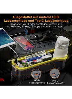 RoadPower 2 Pieces Car Seat Storage Box, Leather Car Storage Box with 7-Colour LED Litgh, Car Seat Organizer with 2 Charging Ports, Car Seat Gap Filler for Car Storage (Black)  - Image 4