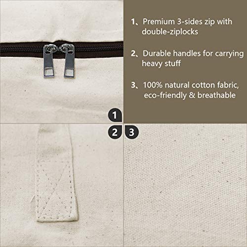 AMJ Set Of 2, 100% Canvas Eco-Friend Storage Bags With 3-Side Zip Open & Handles, Good For Bedding Set, House Move Or Winter Clothes Storage In Wardrobe, Beige - Image 3