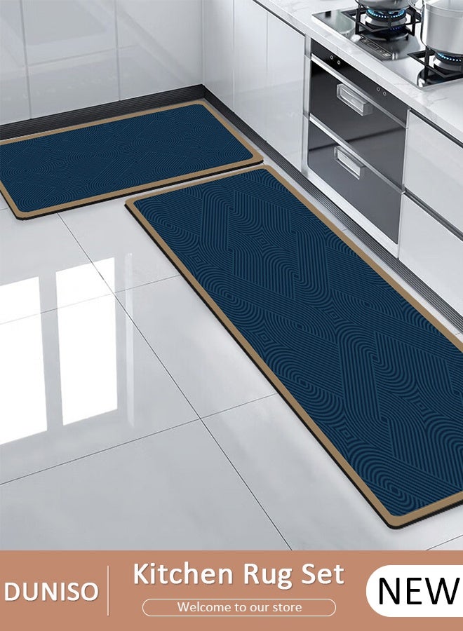 DUNISO 2 Pieces Diatom Mud Kitchen Mat Set Bathroom Bath Rug Mat Extra Soft and Absorbent Bath Rugs Non-Slip Quick Drying Floor Bath Tub Mat for Bathroom Floor Tub and Shower 40*60cm/40*120cm - Image 1