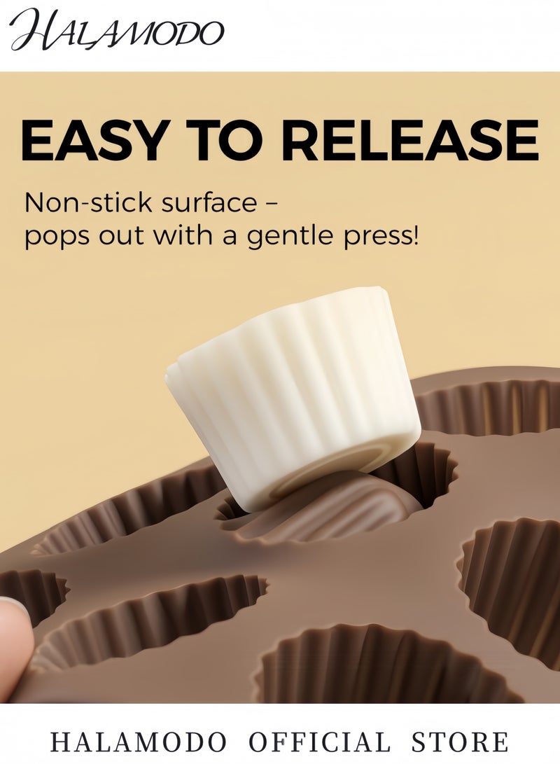 هالامودو قالب سيليكون متعدد الأشكال للشوكولاتة والكيك يحتوي على 24 تجويفًا غير لاصق وآمن للاستخدام مع الطعام مناسب لصنع الشوكولاتة والحلوى والكيك الصغير والحلويات المجمدة في المنزل - Image 3