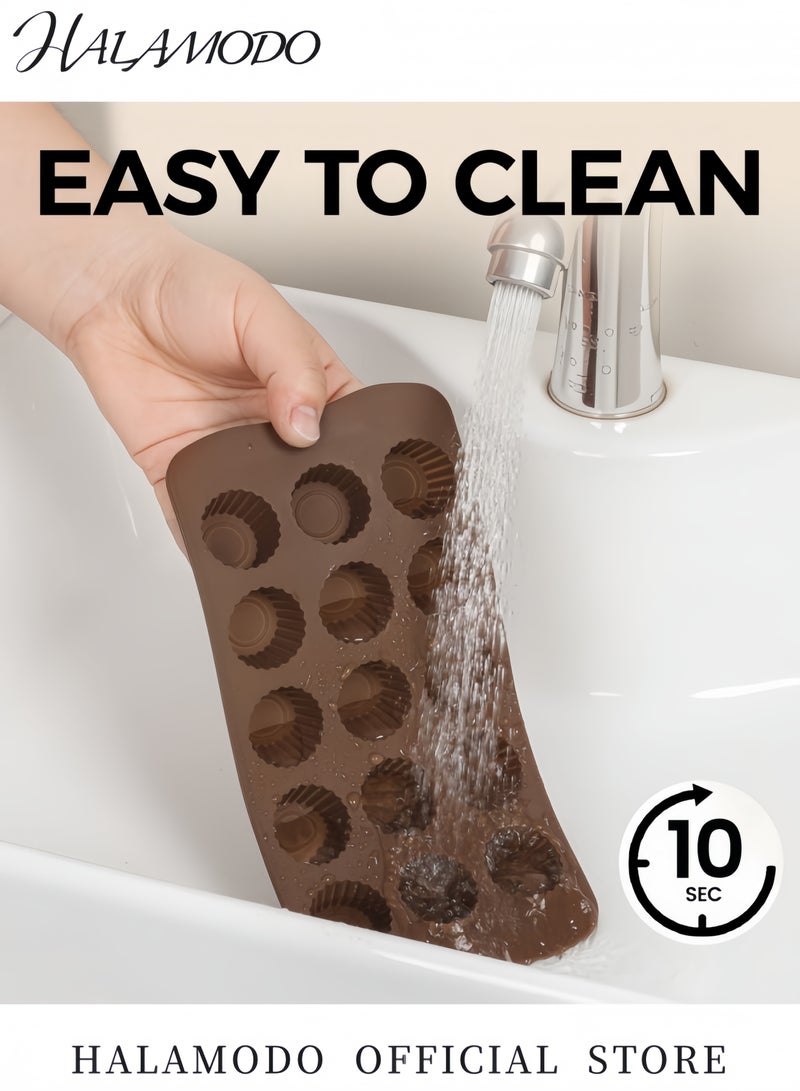 هالامودو قالب سيليكون متعدد الأشكال للشوكولاتة والكيك يحتوي على 24 تجويفًا غير لاصق وآمن للاستخدام مع الطعام مناسب لصنع الشوكولاتة والحلوى والكيك الصغير والحلويات المجمدة في المنزل - Image 4