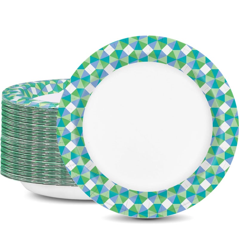 Charmount Paper Plates Bulk  10 Inch Large Paper Plates  100pcs Disposable Paper Plates  Blue Paper Plates for Parties and Daily Use  Soak Proof  Cut Proof  Green Printed - Image 1