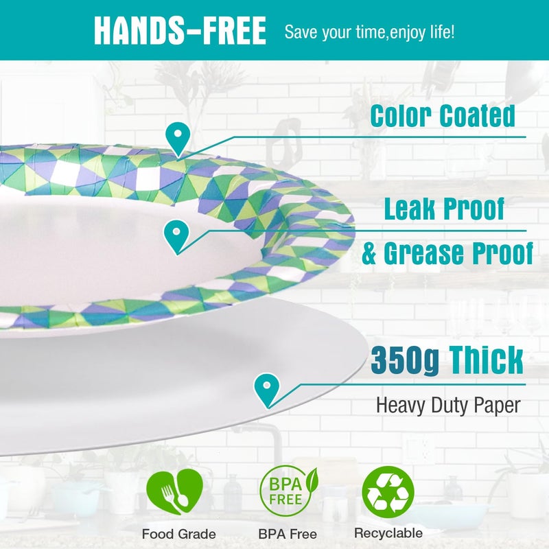 Charmount Paper Plates Bulk  10 Inch Large Paper Plates  100pcs Disposable Paper Plates  Blue Paper Plates for Parties and Daily Use  Soak Proof  Cut Proof  Green Printed - Image 5