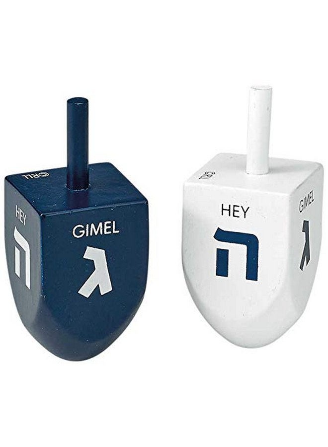 RITE LITE Blue/White Large Wood Dreidels, 2.75", Set of 2/Gift Box - Image 1