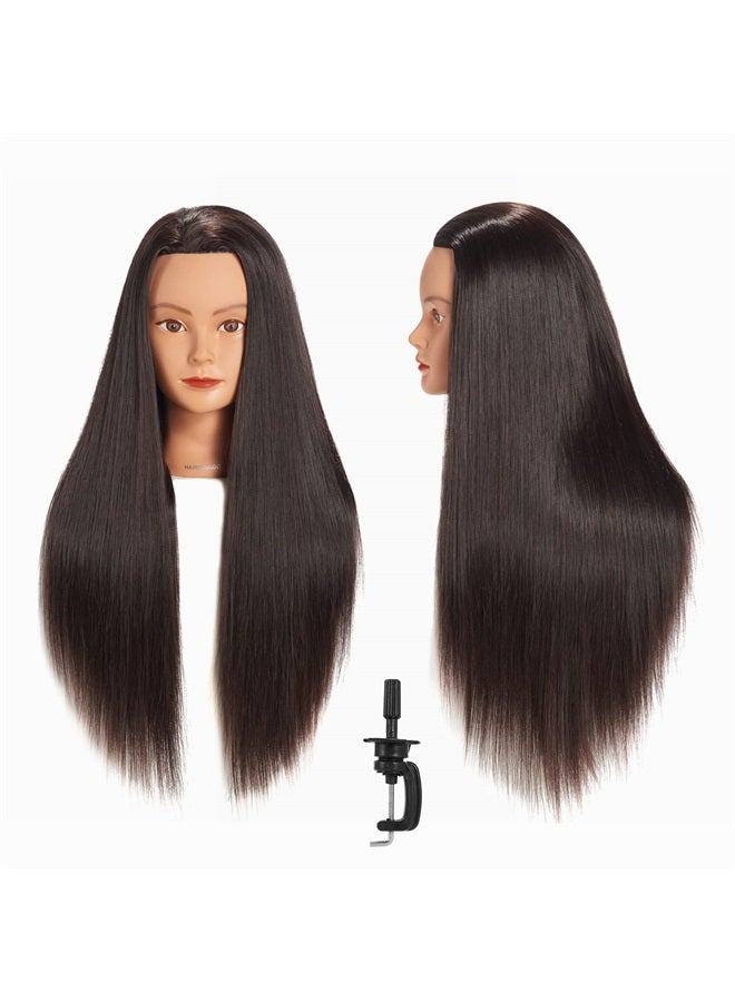 Hairginkgo Mannequin Head 26"-28" Super Long Synthetic Fiber Hair Manikin Head Styling Hairdresser Training Head Cosmetology Doll Head for Cutting Braiding Practice with Clamp Black (92018LB0220) - Image 1