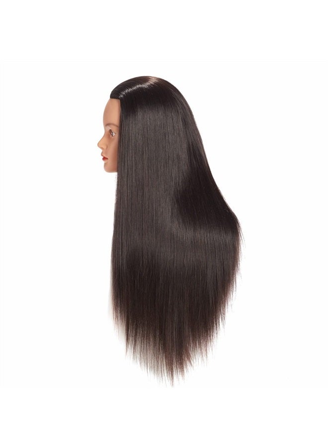 Hairginkgo Mannequin Head 26"-28" Super Long Synthetic Fiber Hair Manikin Head Styling Hairdresser Training Head Cosmetology Doll Head for Cutting Braiding Practice with Clamp Black (92018LB0220) - Image 3