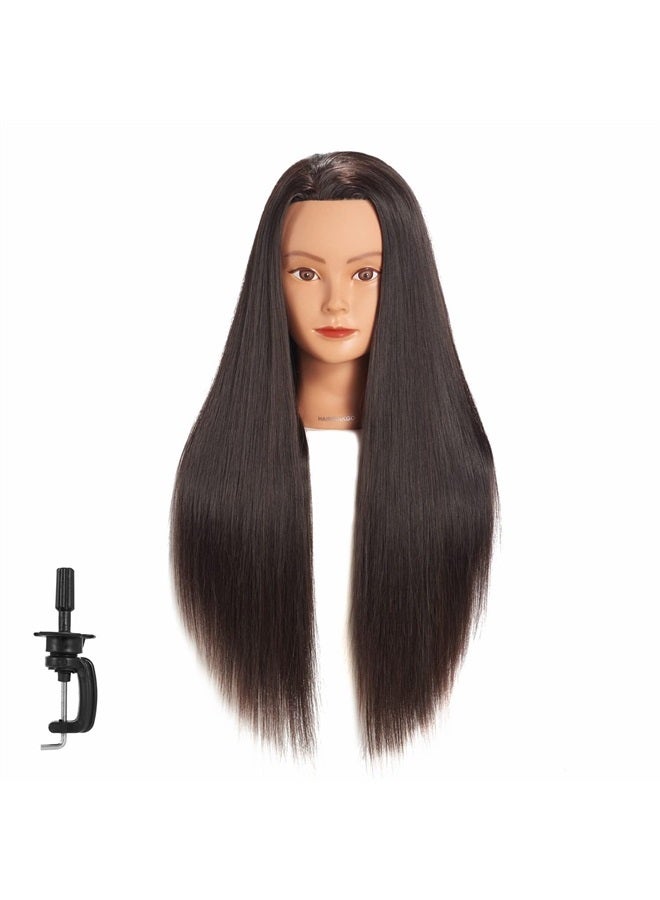 Hairginkgo Mannequin Head 26"-28" Super Long Synthetic Fiber Hair Manikin Head Styling Hairdresser Training Head Cosmetology Doll Head for Cutting Braiding Practice with Clamp Black (92018LB0220) - Image 2