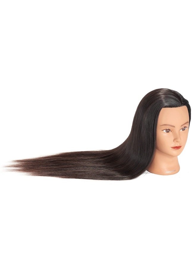 Hairginkgo Mannequin Head 26"-28" Super Long Synthetic Fiber Hair Manikin Head Styling Hairdresser Training Head Cosmetology Doll Head for Cutting Braiding Practice with Clamp Black (92018LB0220) - Image 5