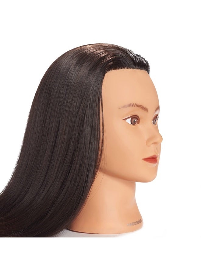 Hairginkgo Mannequin Head 26"-28" Super Long Synthetic Fiber Hair Manikin Head Styling Hairdresser Training Head Cosmetology Doll Head for Cutting Braiding Practice with Clamp Black (92018LB0220) - Image 4