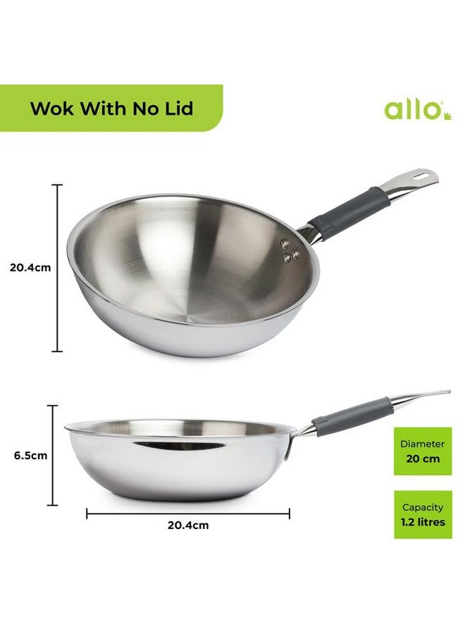 Allo Allo Triply Stainless Steel Wok for Deep Fry/Stir Fry/Dry Veg/Sauté/Chinese Wok Cooking/Noodles Induction Friendly Naturally Non-Stick | 10 Years Warranty, 18Cm, 1.2 Litre  - Image 2