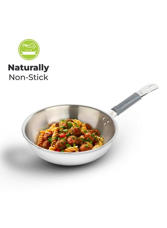 Allo Allo Triply Stainless Steel Wok for Deep Fry/Stir Fry/Dry Veg/Sauté/Chinese Wok Cooking/Noodles Induction Friendly Naturally Non-Stick | 10 Years Warranty, 18Cm, 1.2 Litre  - Image 4