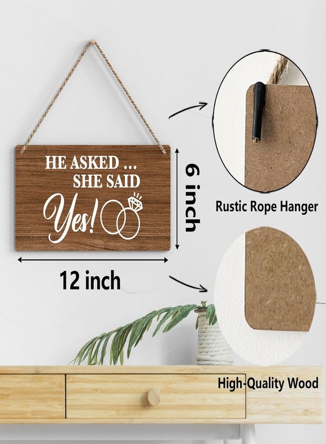 BELLOWDEER Rustic Wedding Sign She Said Yes, Engagement Wedding Photo Props Sign, Weddings Decor Stuff Engagement Party Decorations 12x6 Inches (Brown) - Image 2