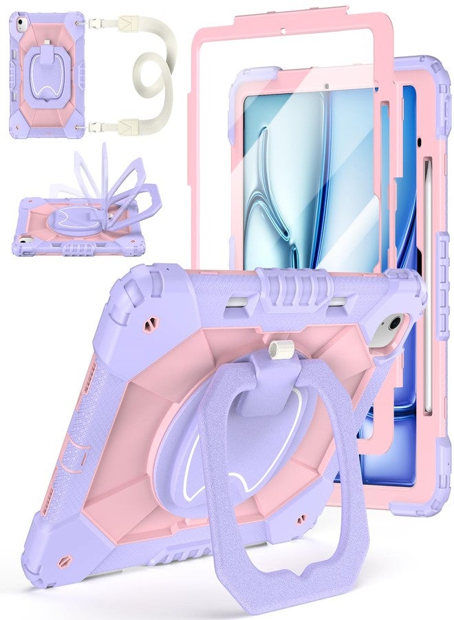 Auorld Case for iPad Air 13 Inch Case M3 2025/ M2 2024, Auorld for iPad Air 13 Inch Case M3 2025 Case with Screen Protector, 360 Degree Rotating Stand Shoulder Strap Pencil Holder, Purple Pink - Image 1