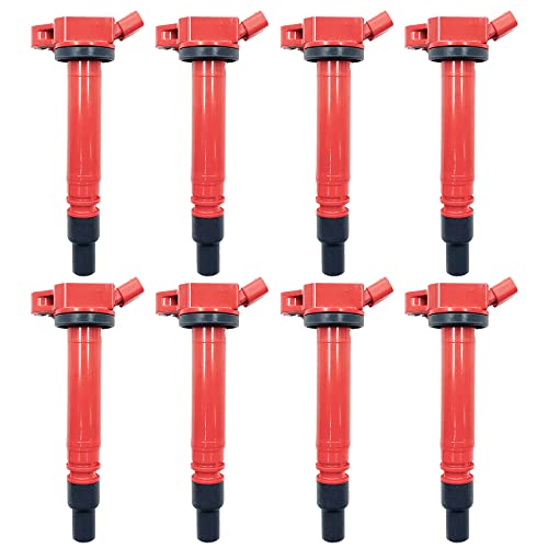 ARKAUTO 8PCS HIGH ENERGY PERFROMANCE RED TOP IGNITION COILS ARK-IG507-R UF507 UF587 UF630 9091902256 90919A2005 FOR Toyota Tundra Sequoia Land Cruiser Lexus GX460 LS460 LS600H LX570 4.6 5.0 5.7 V8 1UR 2UR 3UR - Image 1